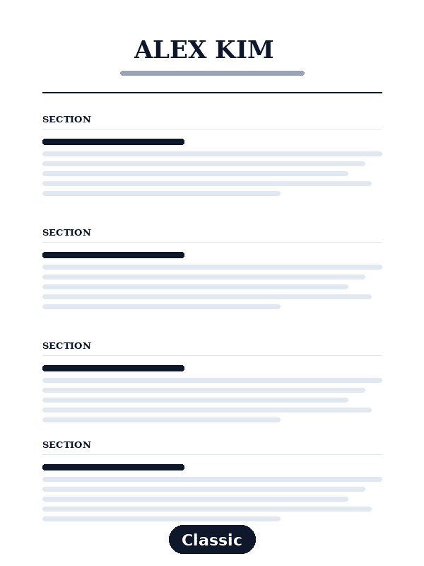 classic resume template preview